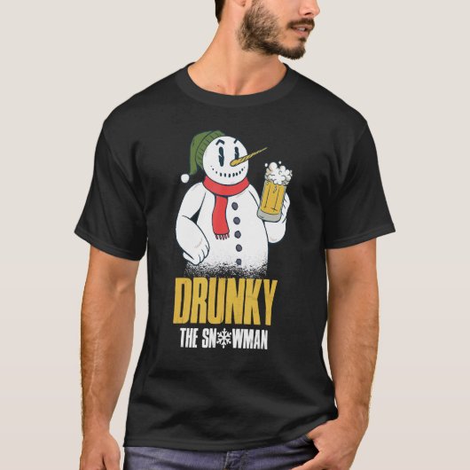 Drunky The Snowman Merry Drunk I'm Christmas  Xmas Tシャツ (正面)