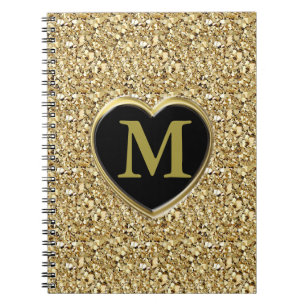 Druzy crystal monogram – 金属金ゴールド ノートブック