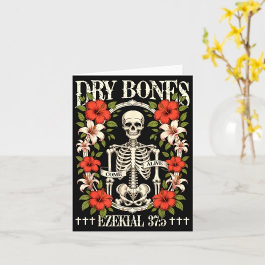 Dry Bones Come Alive Funny Skeleton Floral Christi カード (黄色い花)