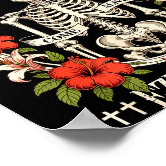 Dry Bones Come Alive Funny Skeleton Floral Christi ポスター (角)