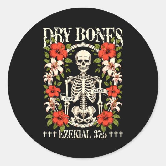 Dry Bones Come Alive Funny Skeleton Floral Christi ラウンドシール (正面)