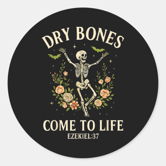 Dry Bones Come To Life Dancing Floral Skeleton  ラウンドシール (正面)