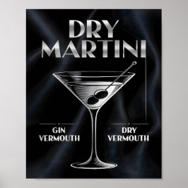 Dry Martini Cocktail Ingredients Silver Black Bar ポスター