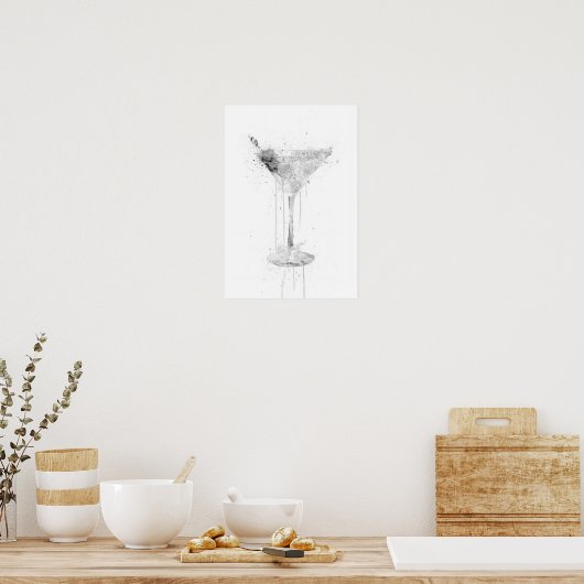 Dry Martini Cocktail Wall Art Print (Grey Edition) ポスター (キッチン)