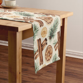 Dry Oranges Cinnamon Sticks Fir Branches ショートテーブルランナー