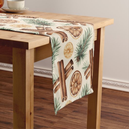 Dry Oranges Cinnamon Sticks Fir Branches ショートテーブルランナー (インサイチュ)