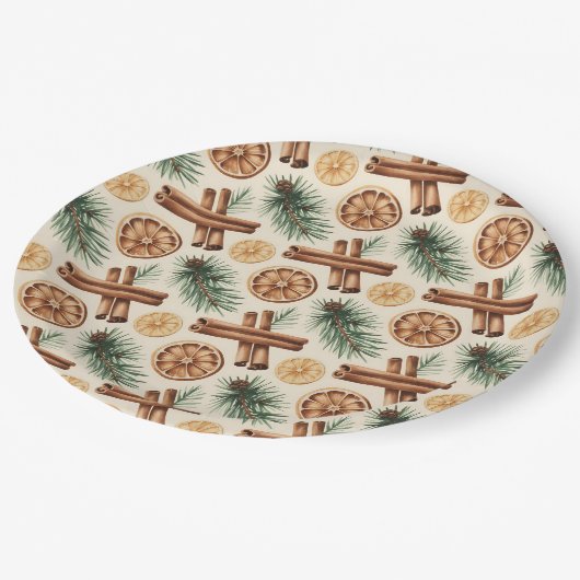Dry Oranges Cinnamon Sticks Fir Branches ペーパープレート (アングル)