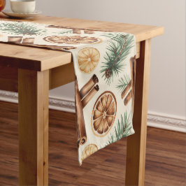 Dry Oranges Cinnamon Sticks Fir Branches ロングテーブルランナー