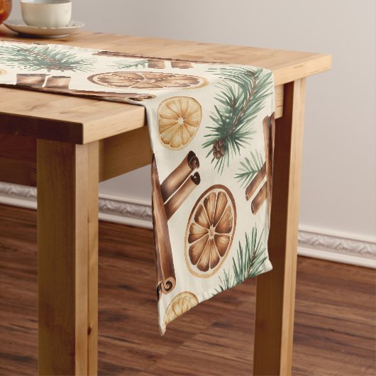 Dry Oranges Cinnamon Sticks Fir Branches ロングテーブルランナー (インサイチュ)