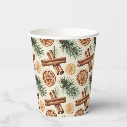 Dry Oranges Cinnamon Sticks Fir Branches 紙コップ (裏面)