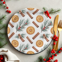 Dry Oranges Cinnamon Sticks Fir Branches Napkins ペーパープレート