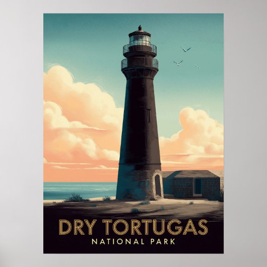 Dry Tortugas National Park Vintage Lighthouse ポスター (正面)