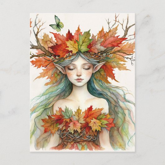 Dryad in Autumn Fairy-core Postcard ポストカード (正面)