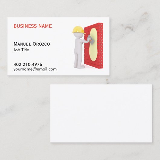 Drywallインストーラー漫画建築 名刺 (正面/裏面)