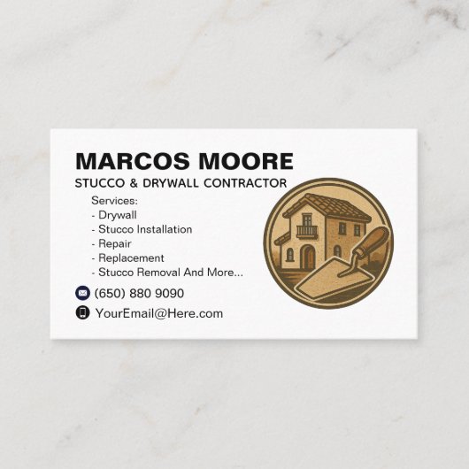 Drywall and Stucco Business Card Template Plaster 名刺 (正面)