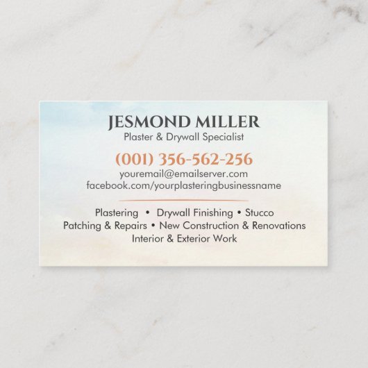 Drywall Specialist Plastering Services  名刺 (裏面)