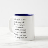 DSC_0297、私は私で幸せですブロンドの女性は私の毛、…です ツートーンマグカップ (正面左)