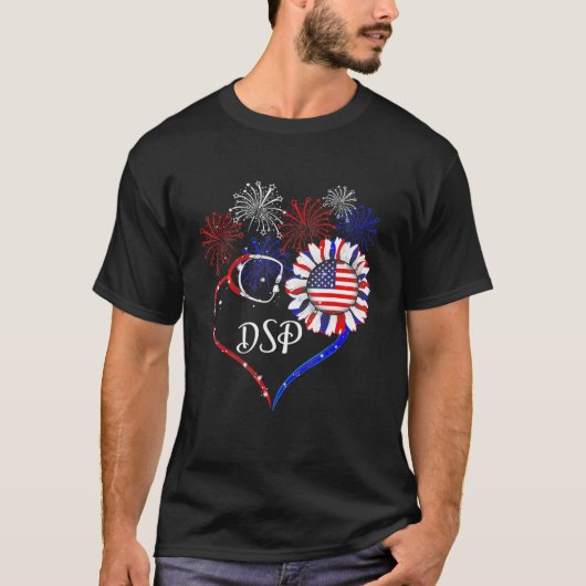 Dsp聴診器ひまわりアメリカ国旗 Tシャツ (正面)