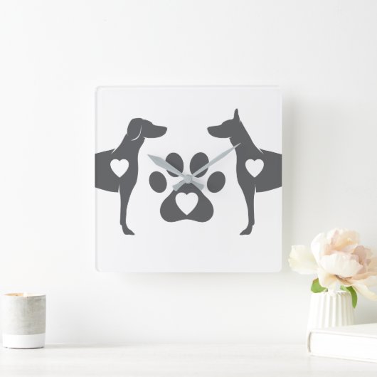 DTDRのドーベルマン犬の柱時計の白 スクエア壁時計 (ホーム)