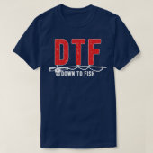 DTFダウン魚へのおもしろい魚釣りキャンプ旅行 Tシャツ (デザイン正面)