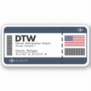 DTWデトロイトボーディングパス – 統一された州チケット シール