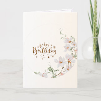 Du Rose Floral Wreath Folded Happy Birthday Card カード