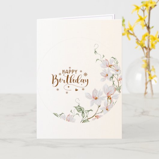Du Rose Floral Wreath Folded Happy Birthday Card カード (黄色い花)