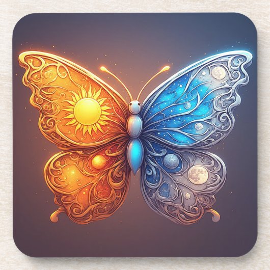 Dual-Colored Butterfly Over Bright Sun コースター (正面)