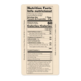 Dual English/Honey スペインの Nutrition Facts Product ラベル