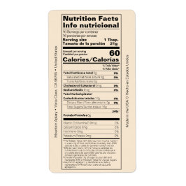 Dual English/Honey スペインの Nutrition Facts Product ラベル