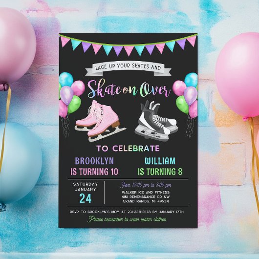Dual Ice Skating Birthday Invitation 招待状