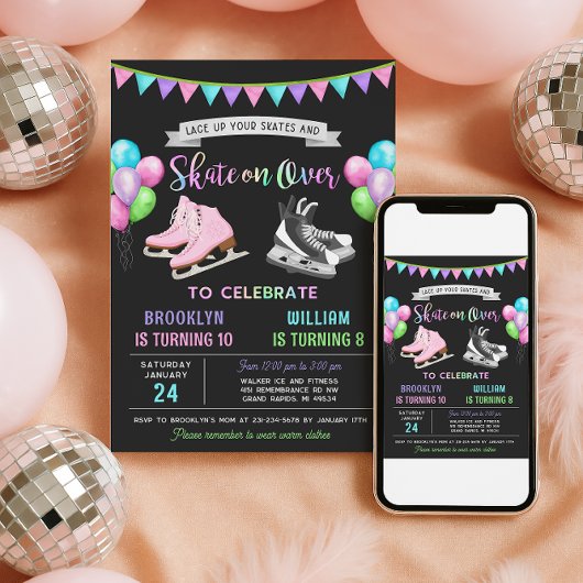 Dual Ice Skating Birthday Invitation 招待状