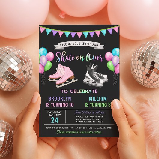 Dual Ice Skating Birthday Invitation 招待状