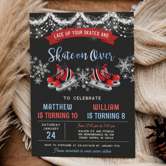 Dual Ice Skating Birthday Invitation for Boys 招待状