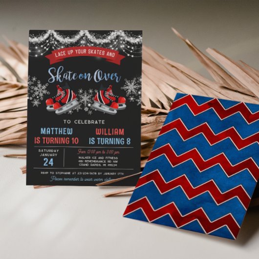 Dual Ice Skating Birthday Invitation for Boys 招待状
