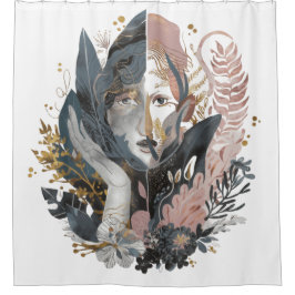 Dual Nature - A Surreal Floral Portrait シャワーカーテン