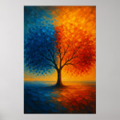 Dual Seasons Tree — Vibrant Blue & Orange Art ポスター (正面)