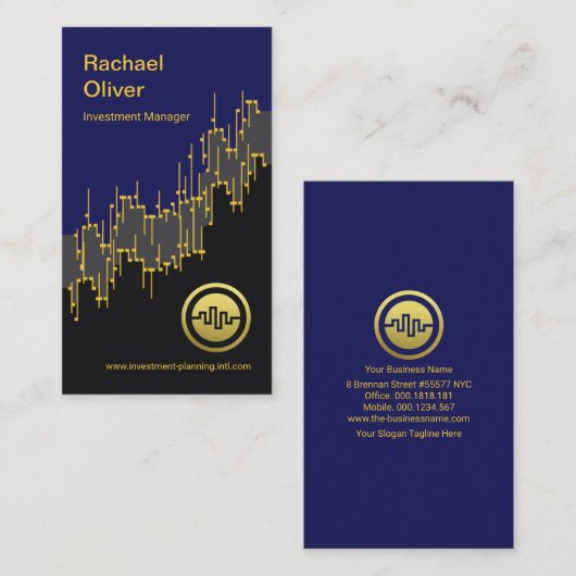 Dual Tone Stock Index Wave Financial Planning 名刺 (正面/裏面)