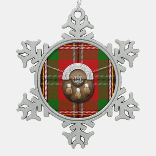 DuartのタータンチェックおよびSporranの一族MacLean スノーフレークピューターオーナメント (正面)