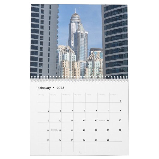 Dubai 2026 calendar カレンダー (2月 2026)
