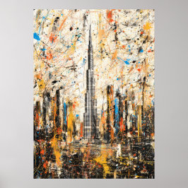 Dubai Burj Khalifa Abstract Drip Painting ポスター