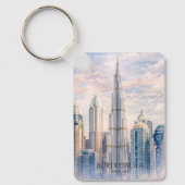 Dubai Burj Khalifa Luxury City Skyline Watercolor  キーホルダー (正面)