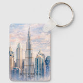 Dubai Burj Khalifa Luxury City Skyline Watercolor  キーホルダー (裏面)