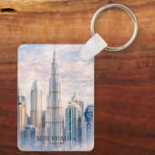 Dubai Burj Khalifa Luxury City Skyline Watercolor  キーホルダー (裏面)
