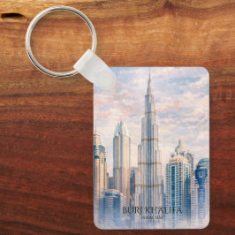 Dubai Burj Khalifa Luxury City Skyline Watercolor  キーホルダー
