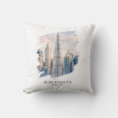 Dubai Burj Khalifa Luxury City Skyline Watercolor クッション (正面)
