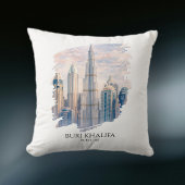 Dubai Burj Khalifa Luxury City Skyline Watercolor クッション