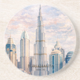 Dubai Burj Khalifa Luxury City Skyline Watercolor  コースター