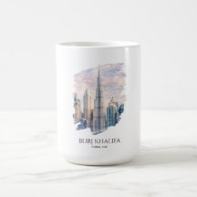 Dubai Burj Khalifa Luxury City Skyline Watercolor 