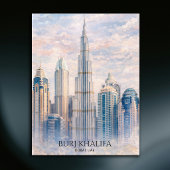Dubai Burj Khalifa Luxury City Skyline Watercolor シーズンポストカード